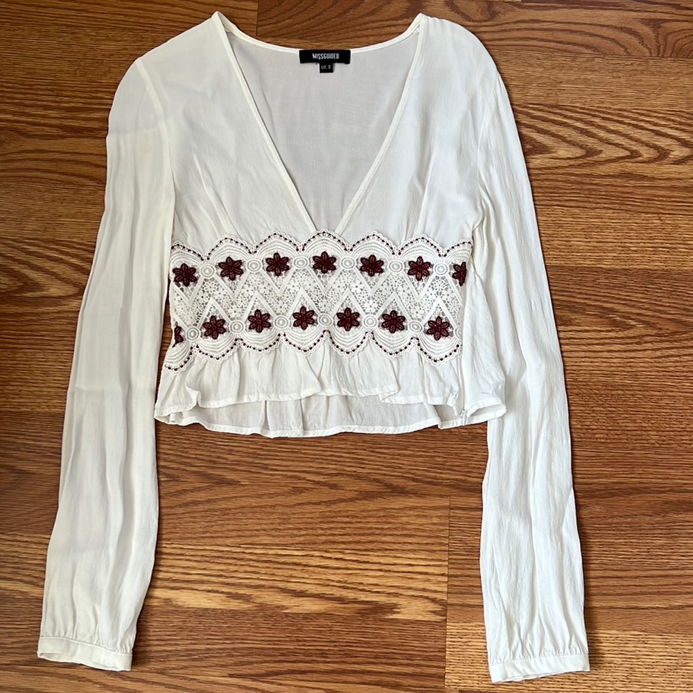 Missguided White Long Sleeve Top Crochet